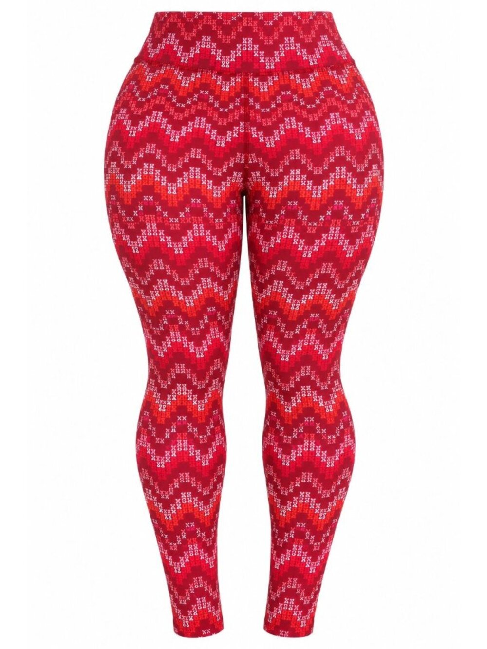 LuLaRoe TC2 2X Red Pink XOXO Chevron Print Stretch Pull On Leggings Plus Size